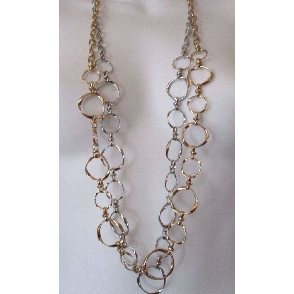 Banana Republic Metallic Rattan Layered Necklace  NWT $45.00 GOLD SLVR SET OF 2